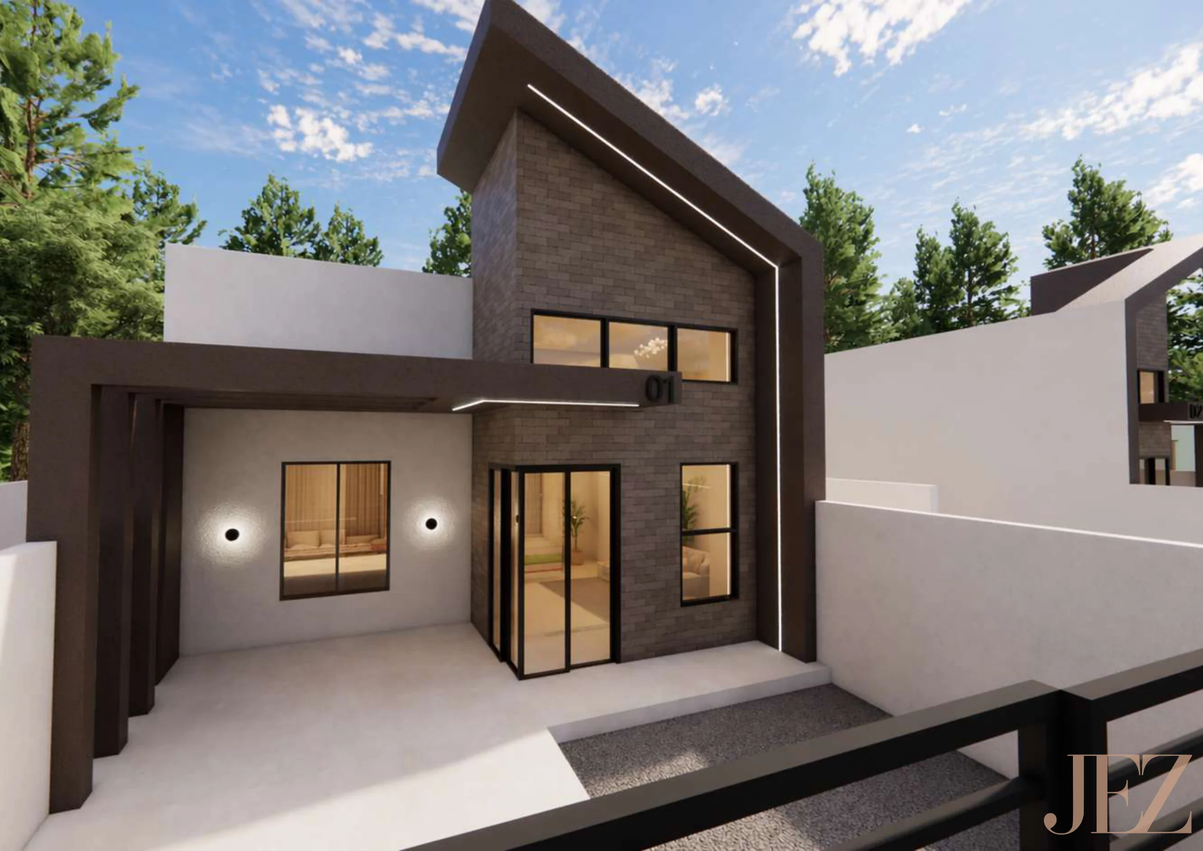 Casa 01 — vista traseira com pergolado