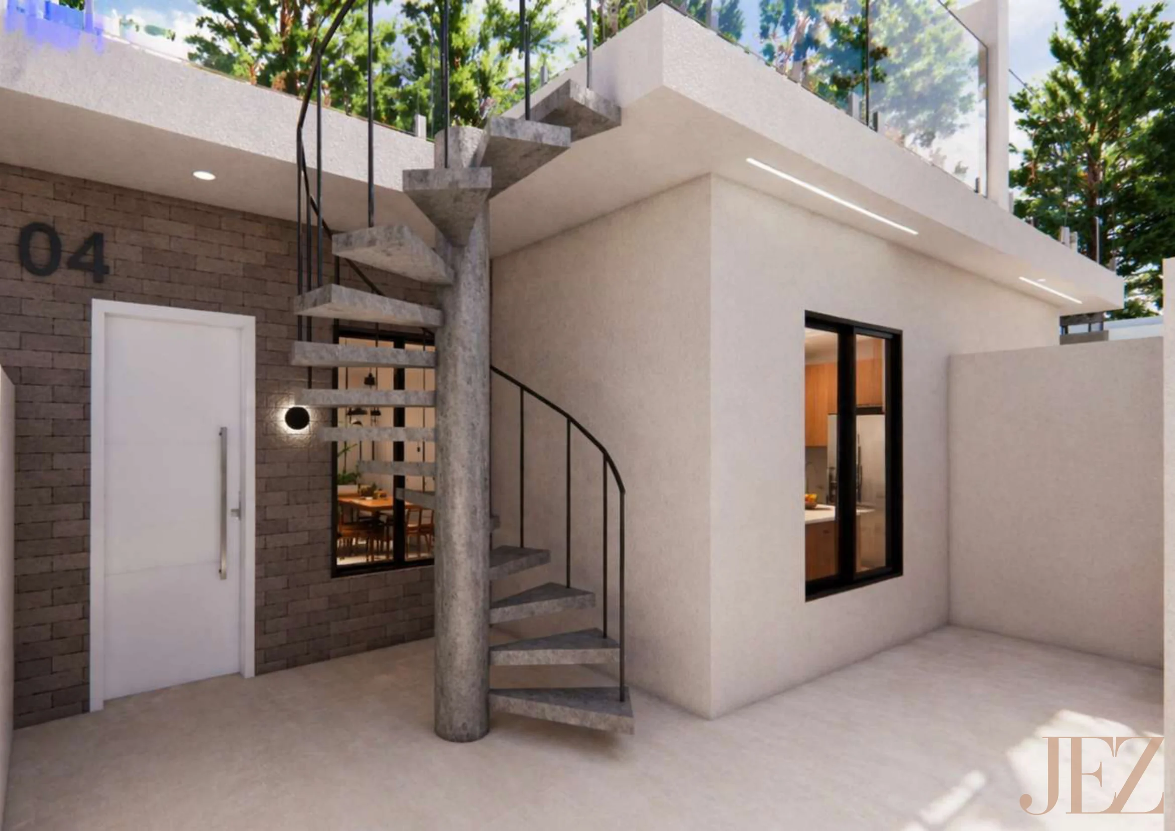 Casa 04 — escada caracol e cozinha integrada