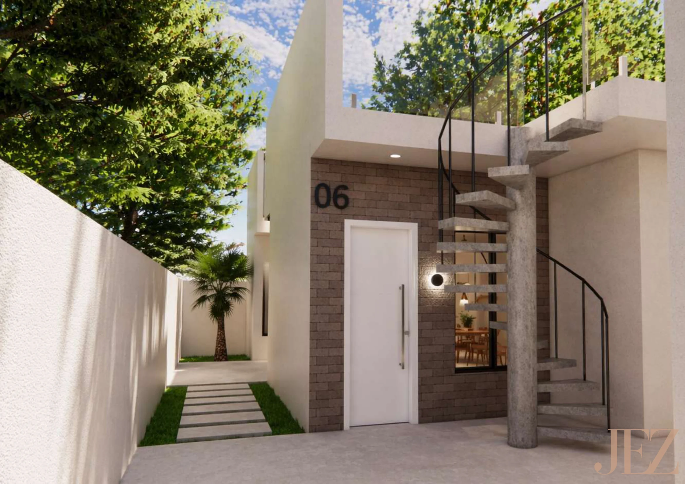 Casa 06 — caminho de jardim e palmeira